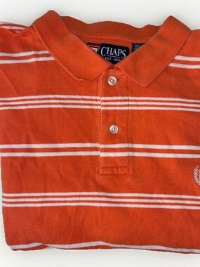 Chaps by Ralph Lauren Men's Orange and White Striped Polo Large